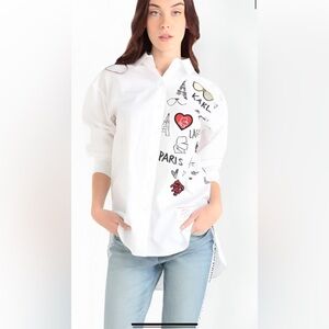 Karl Lagerfeld Paris Women Long Sleeve Iconic Motif Blouse Size M